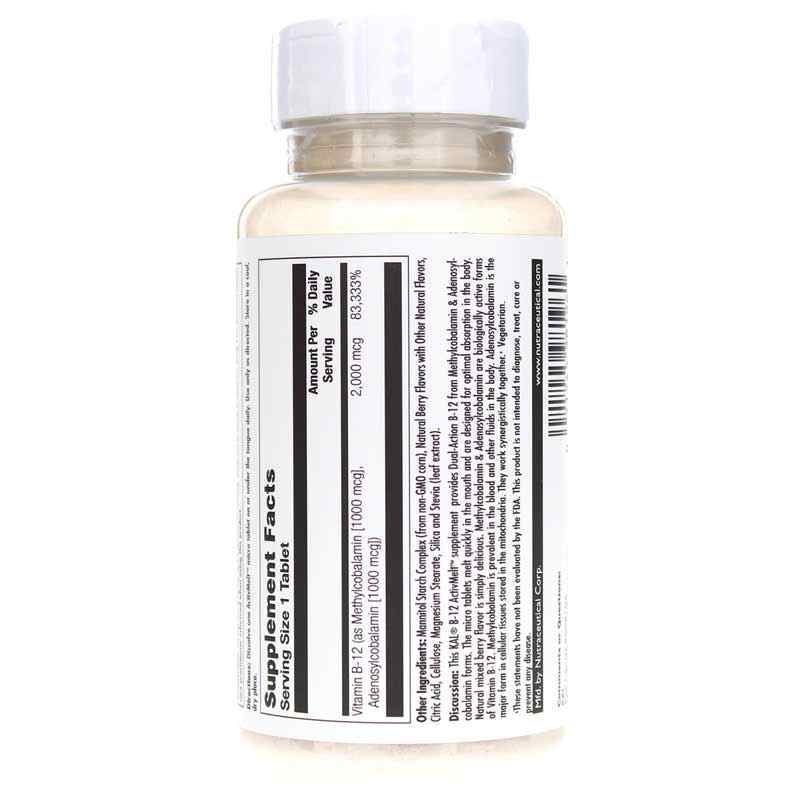 B-12 2000 Mcg As Methylcobalamin & Adenosylcobalamin ActivMelt, Kal