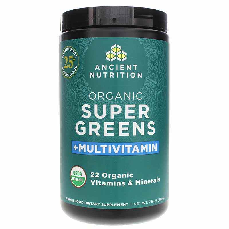 Super Greens Powder by Ancient Nutrition, Organic Superfood Powder with  Probiotics Made with Spirulina, Chlorella, Matcha, and Digestive Enzymes,  25 Servings, 7.5oz Greens Flavor